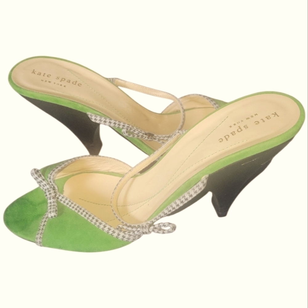 Kate Spade NY Women's Lime Green Kitten Heel Suede Fabric Detailing Sandals Sz 9 - Picture 8 of 9